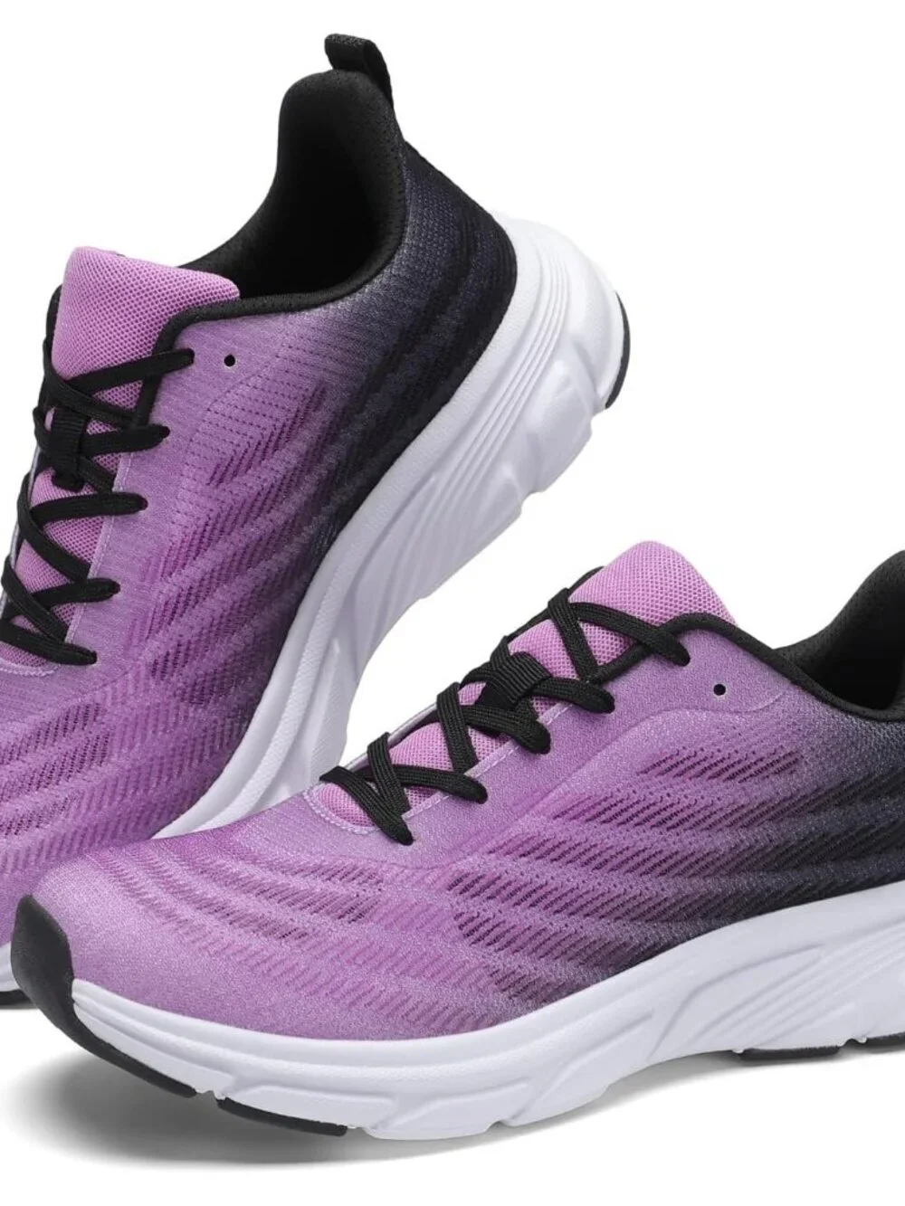 Women's Purple Black Running Shoes Breathable Casual Non Slip Walking Sneakers